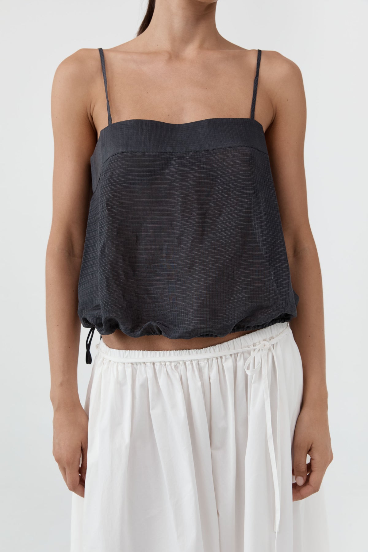 Woven Check Drawstring Cami - Iron Glaze