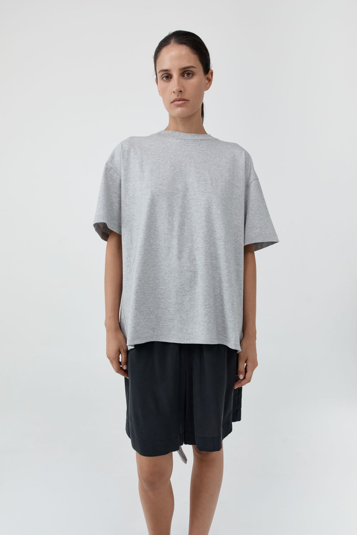 Cotton Jersey Split Back Tee - Light Grey Marle
