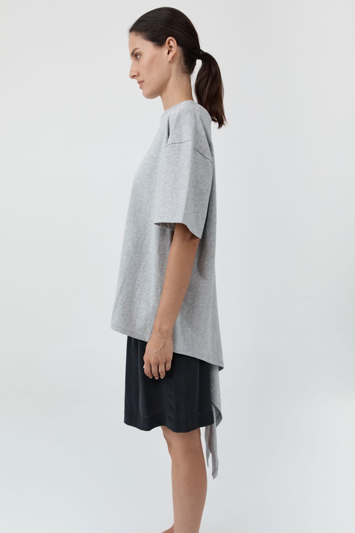 Cotton Jersey Split Back Tee - Light Grey Marle