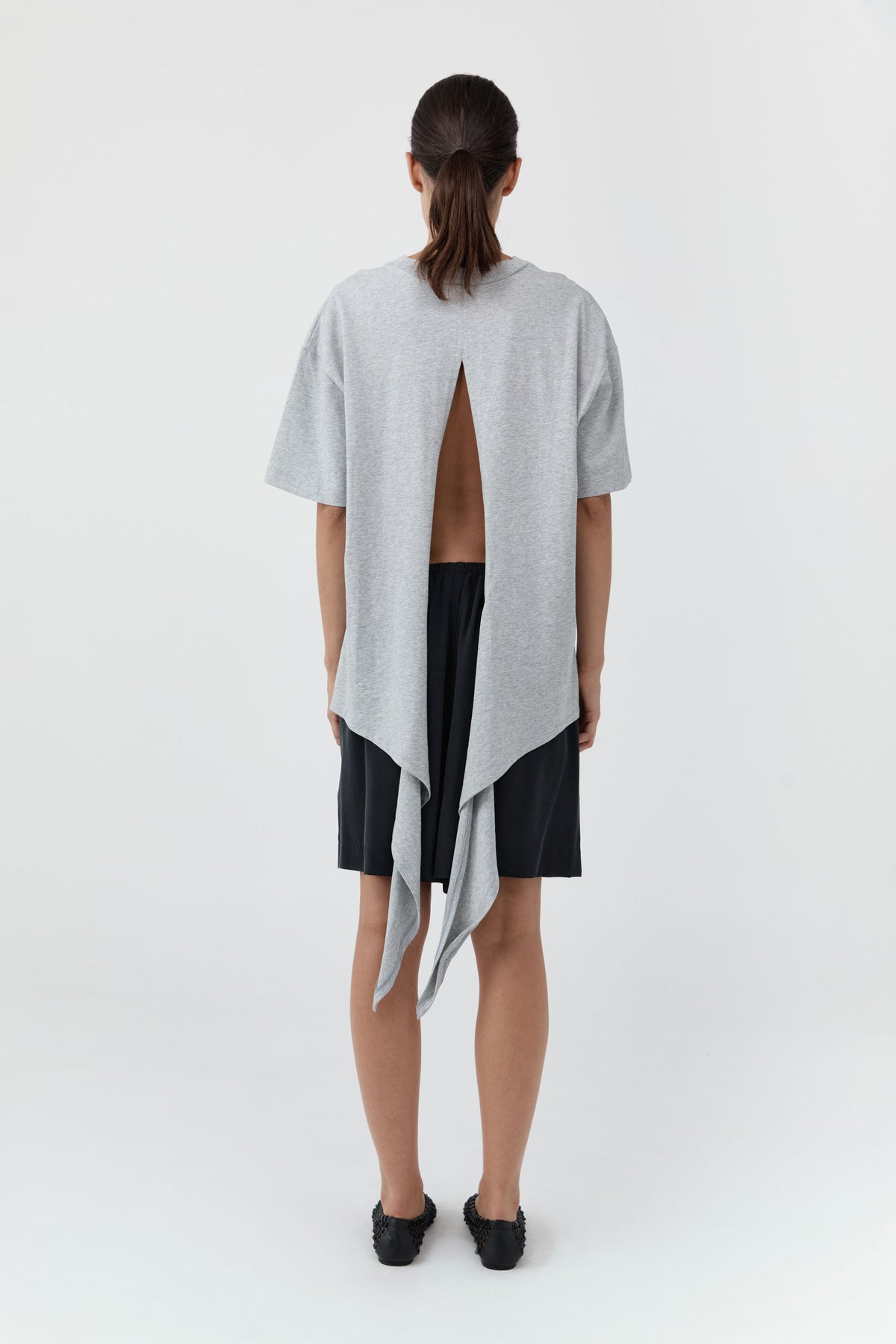 Cotton Jersey Split Back Tee - Light Grey Marle
