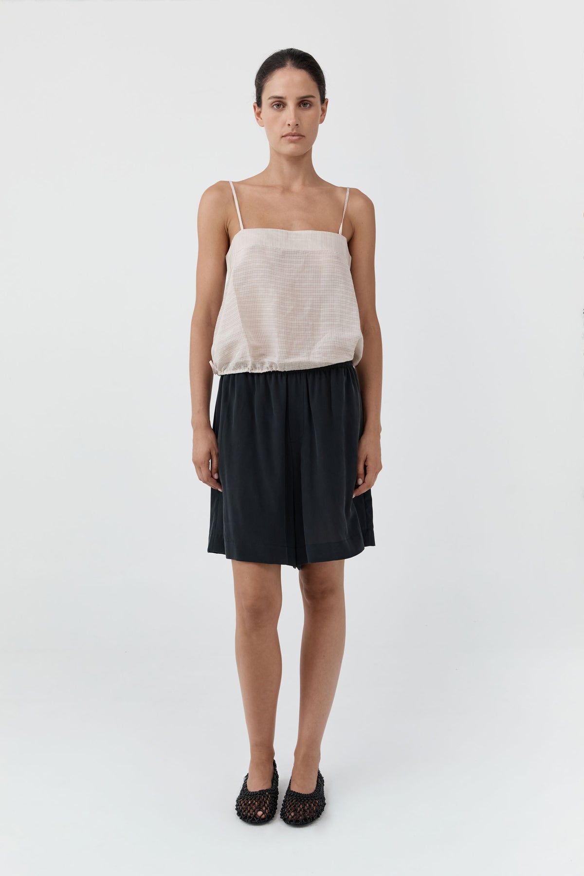 Woven Check Drawstring Cami - Soft Ash