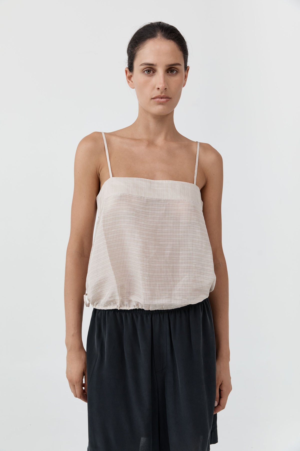 Woven Check Drawstring Cami - Soft Ash