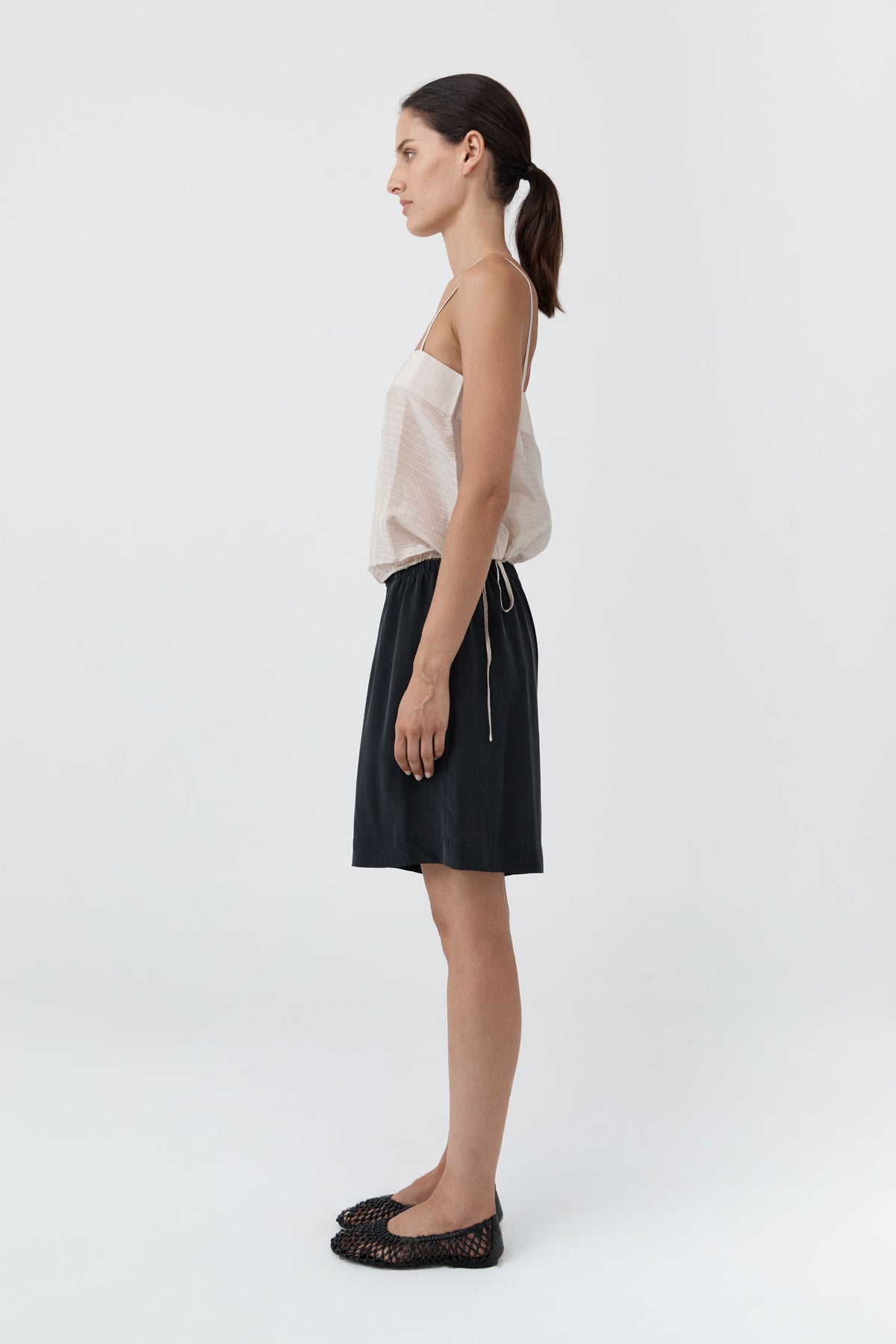 Woven Check Drawstring Cami - Soft Ash