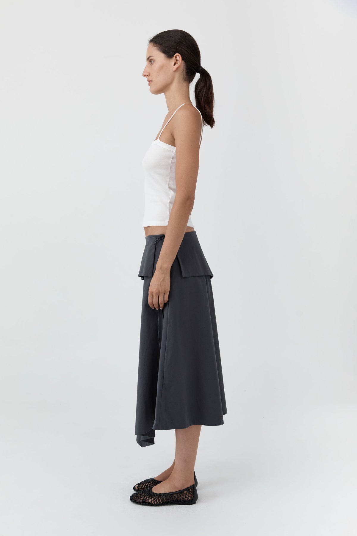 Detachable Belt Asymm Skirt - Iron Glaze
