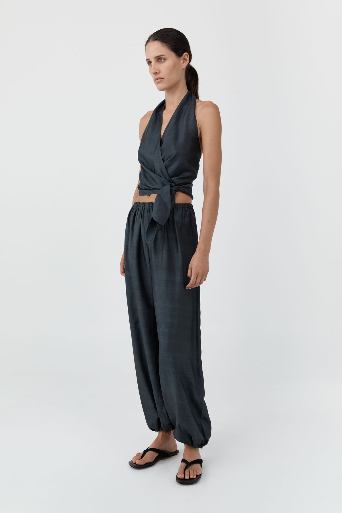 Silk Adjustable Balloon Pants - Washed Black