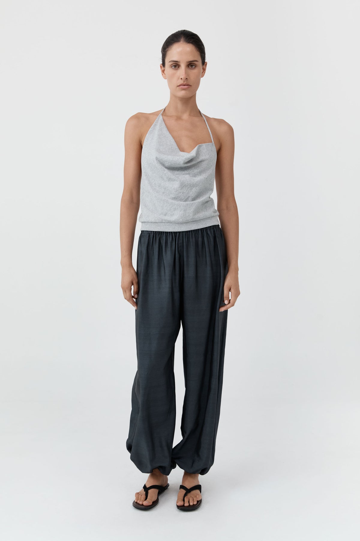 Cotton Jersey Halter Top - Light Grey Marle