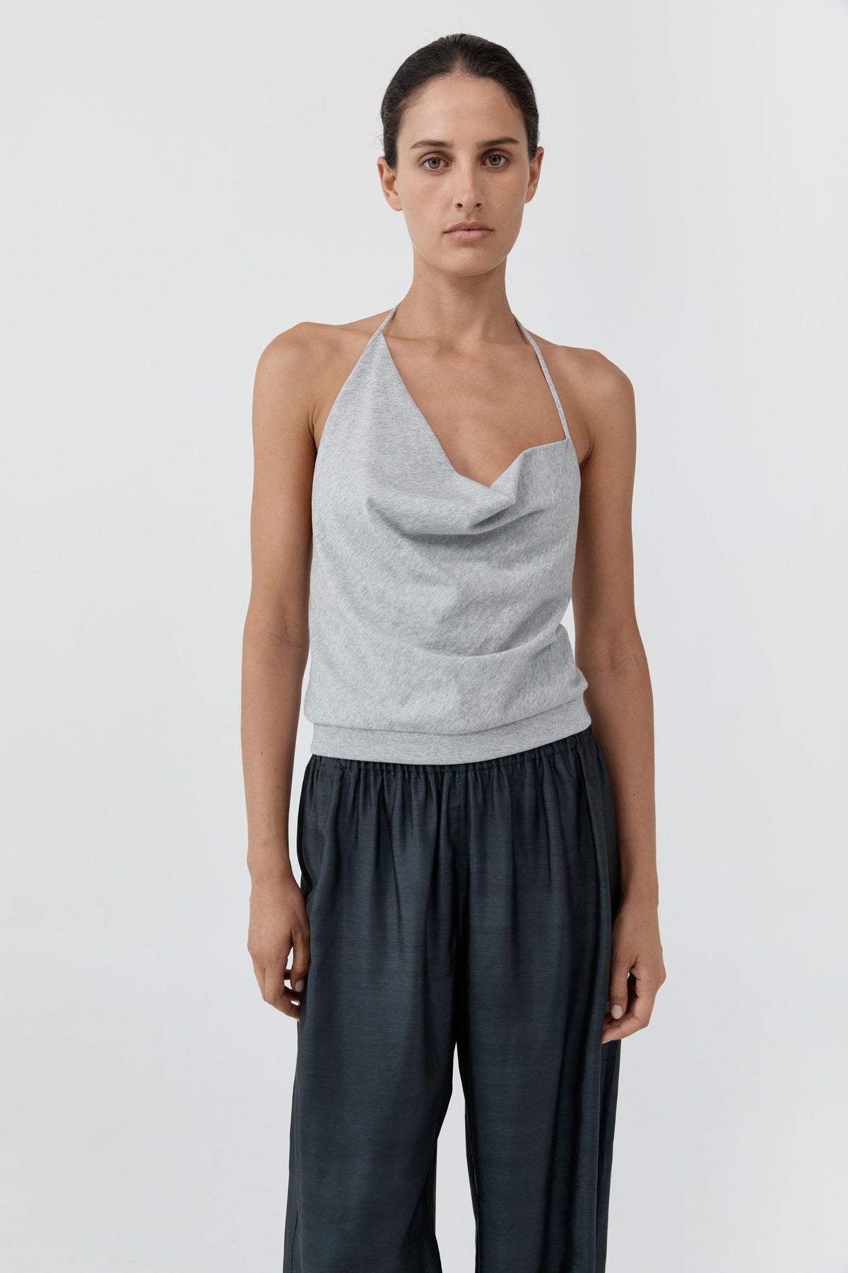 Cotton Jersey Halter Top - Light Grey Marle