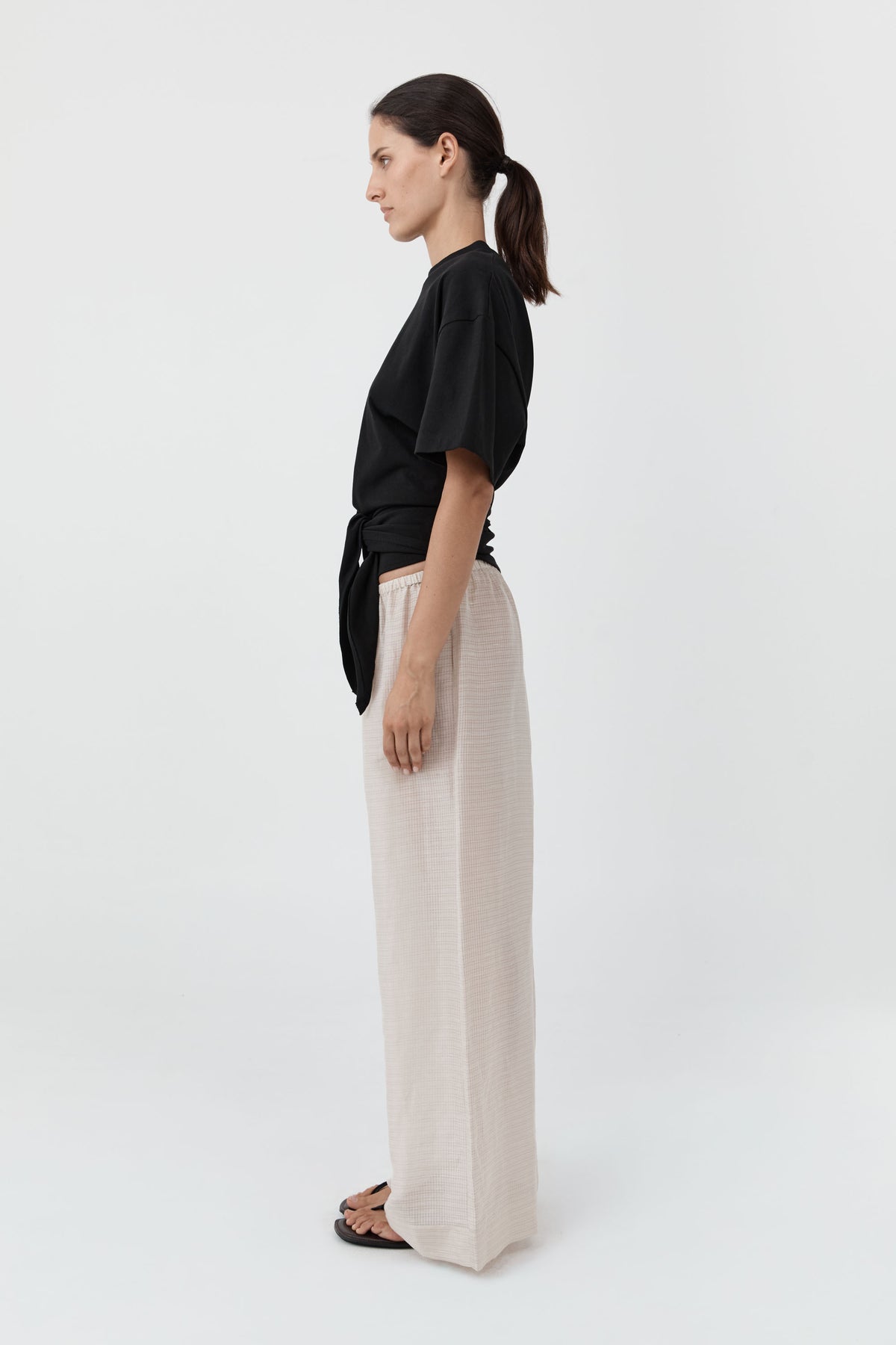 Cotton Jersey Split Back Tee - Black