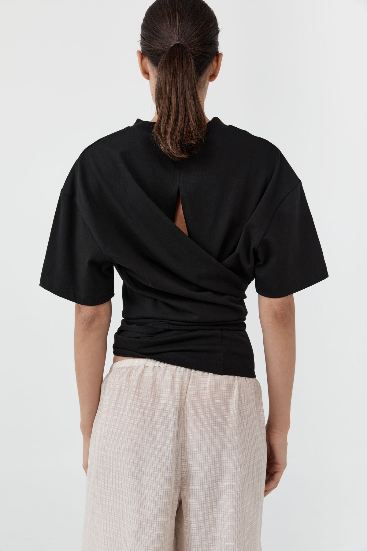 Cotton Jersey Split Back Tee - Black