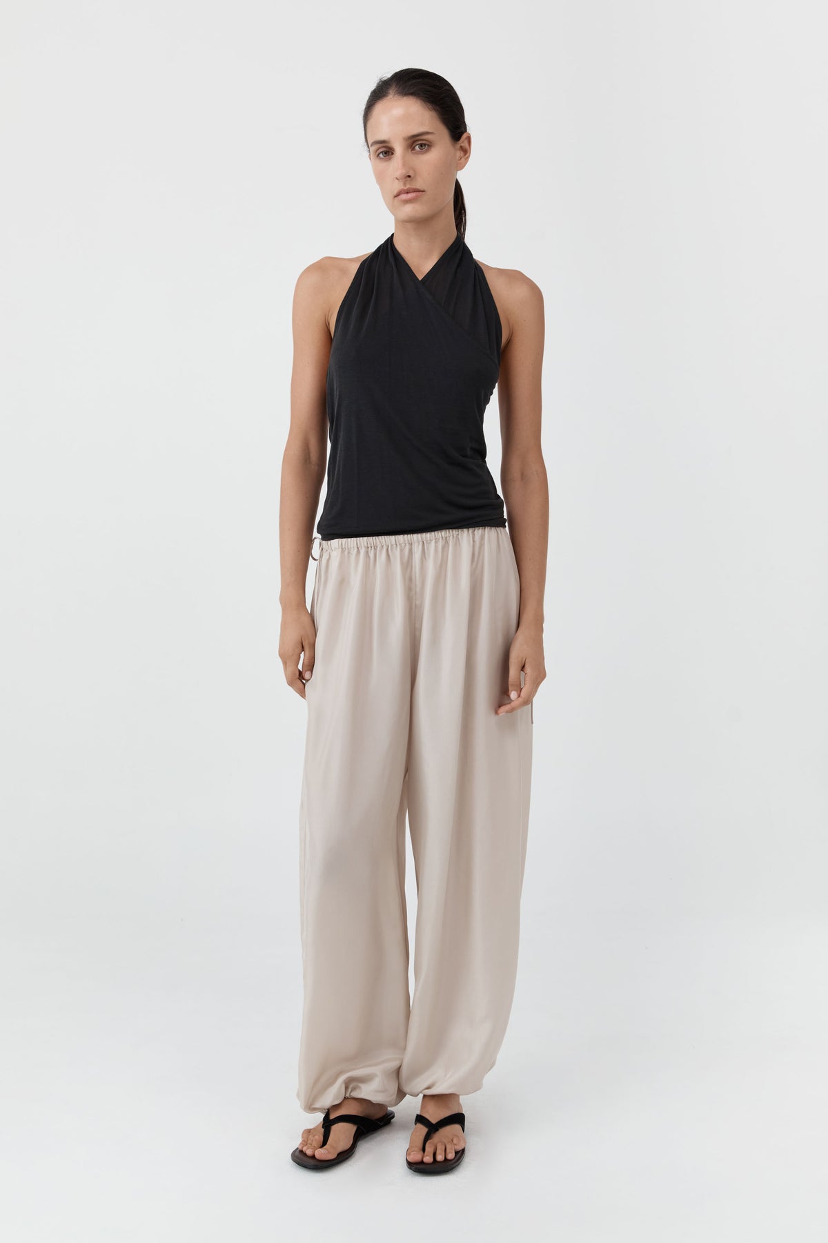 Fine Jersey Wrap Halter Top - Charcoal