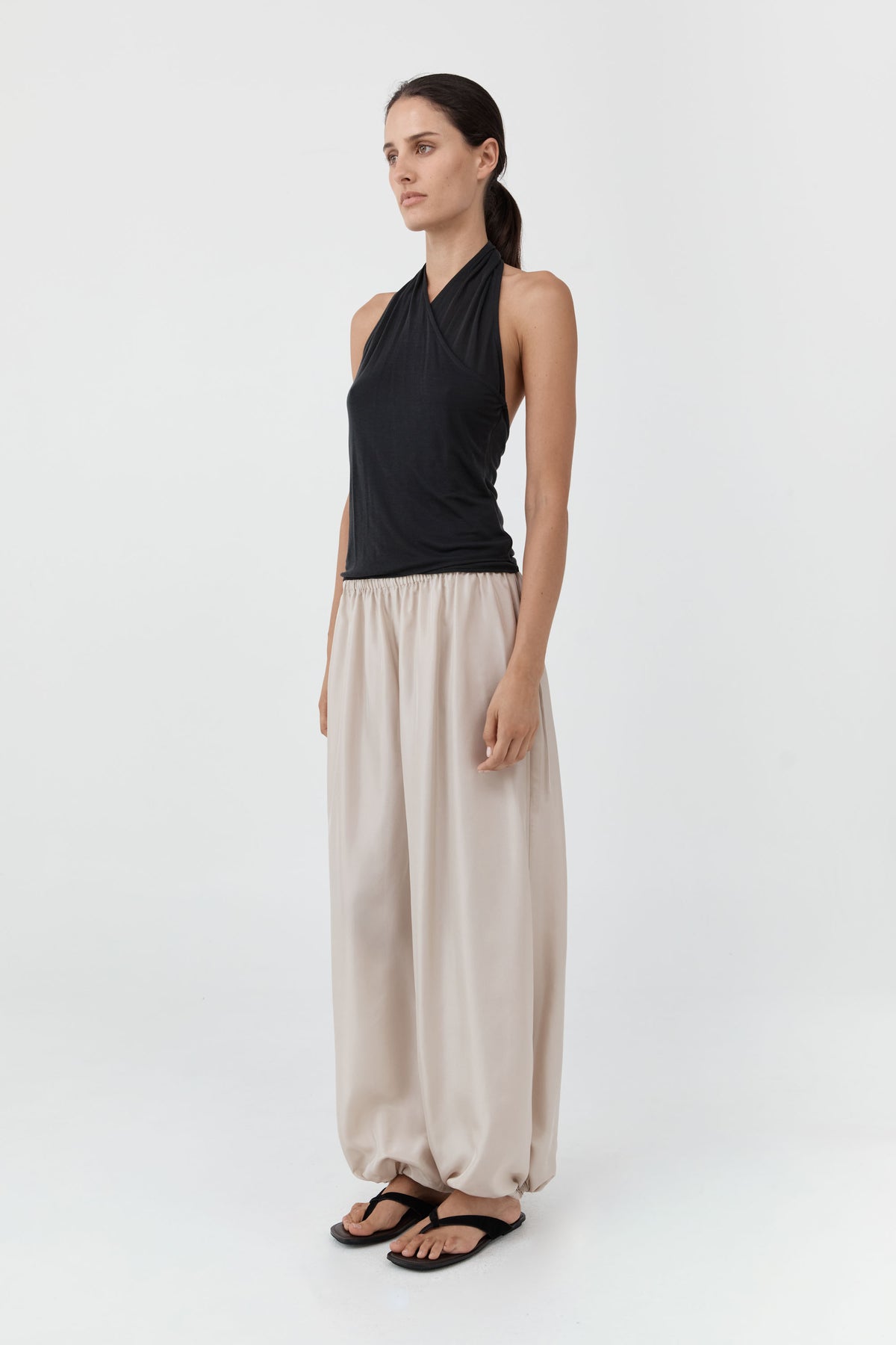 Fine Jersey Wrap Halter Top - Charcoal