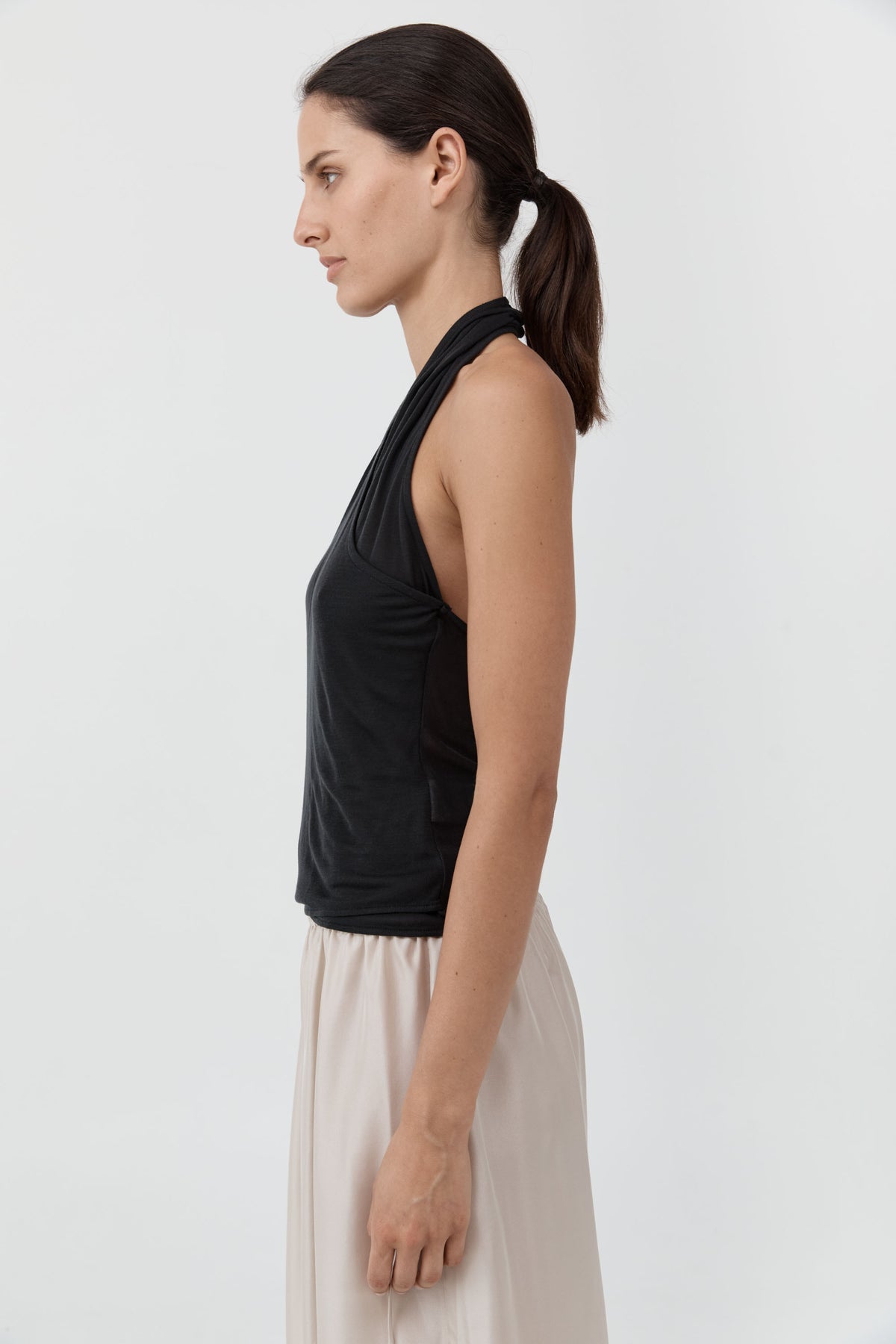 Fine Jersey Wrap Halter Top - Charcoal
