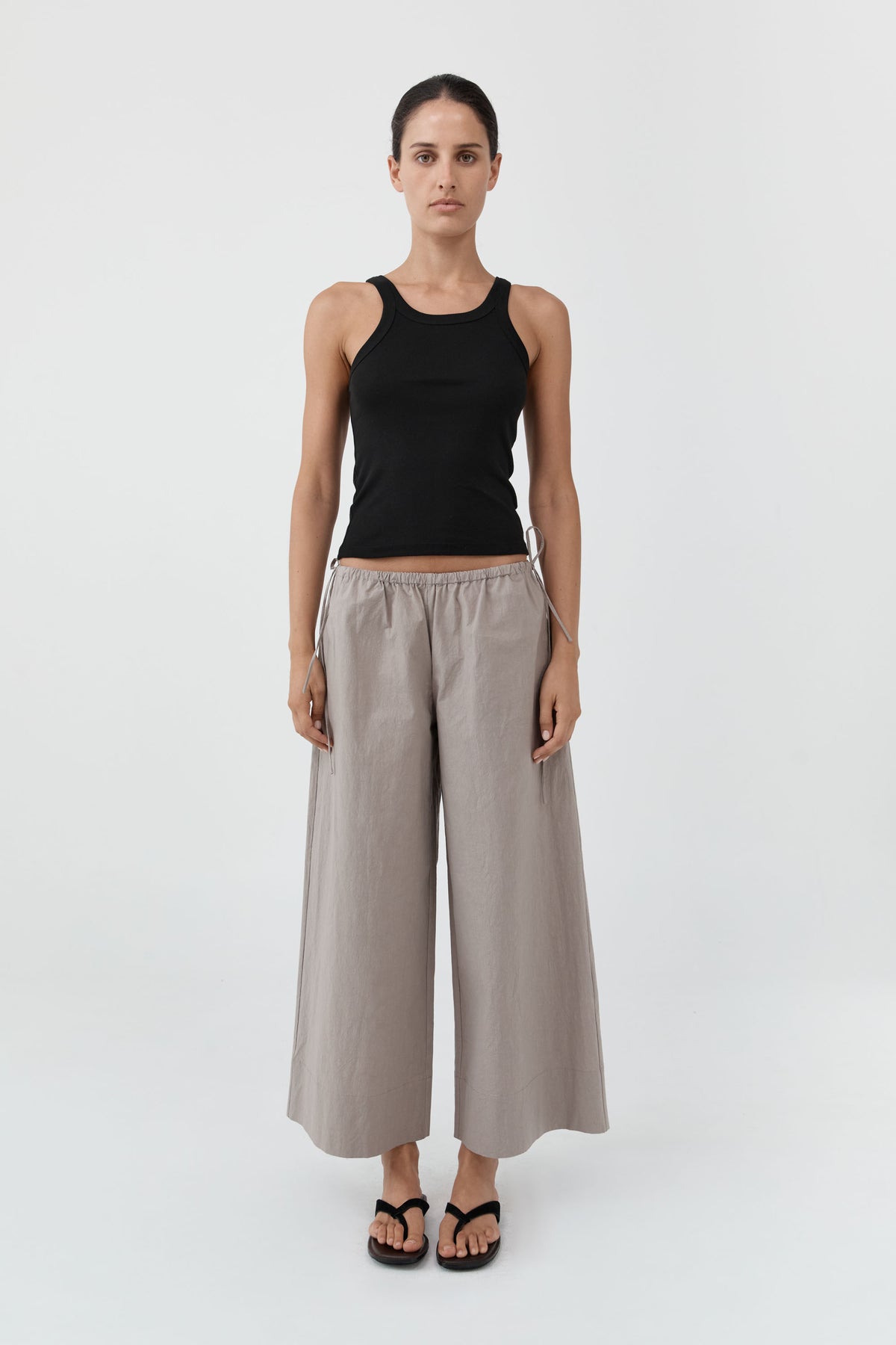 Technical Cotton Cropped Drawstring Pants - Grey Stone