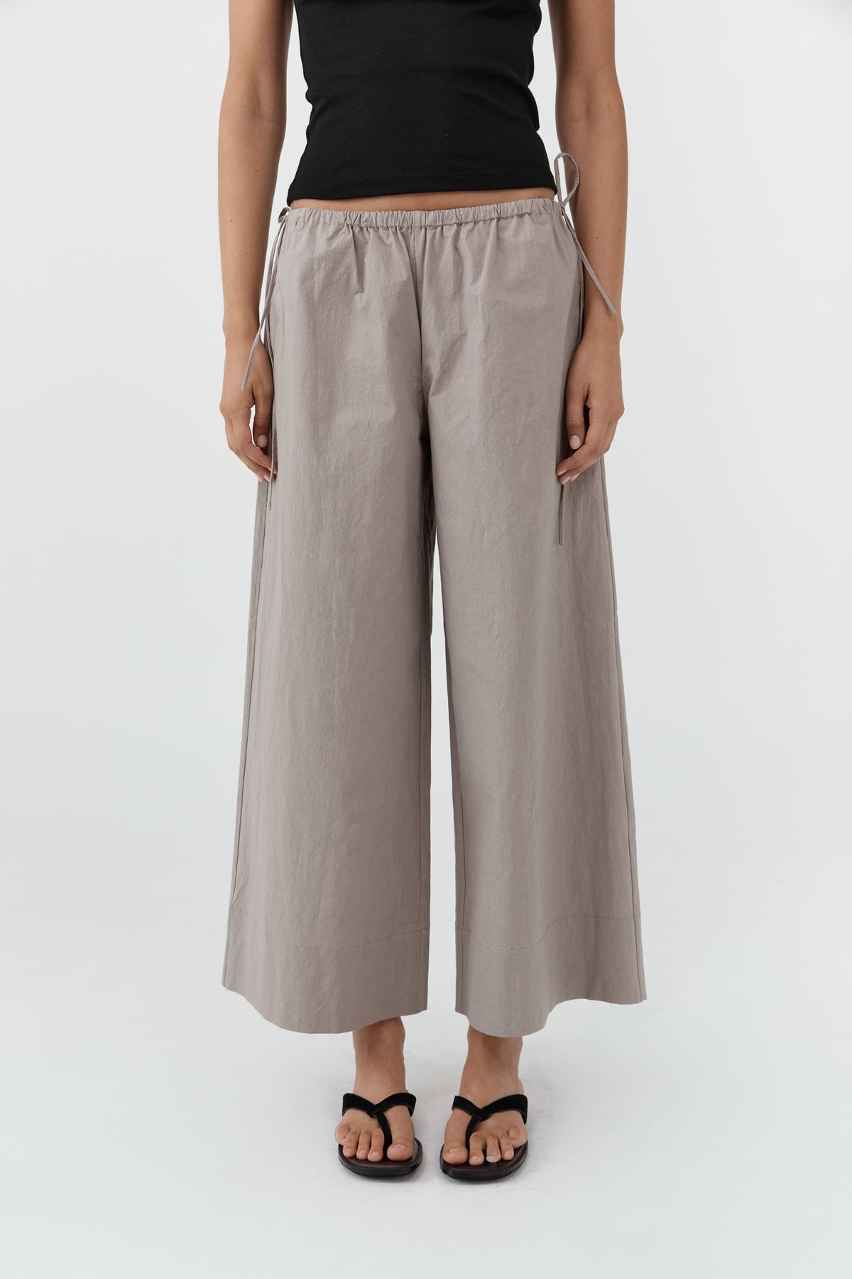 Technical Cotton Cropped Drawstring Pants - Grey Stone