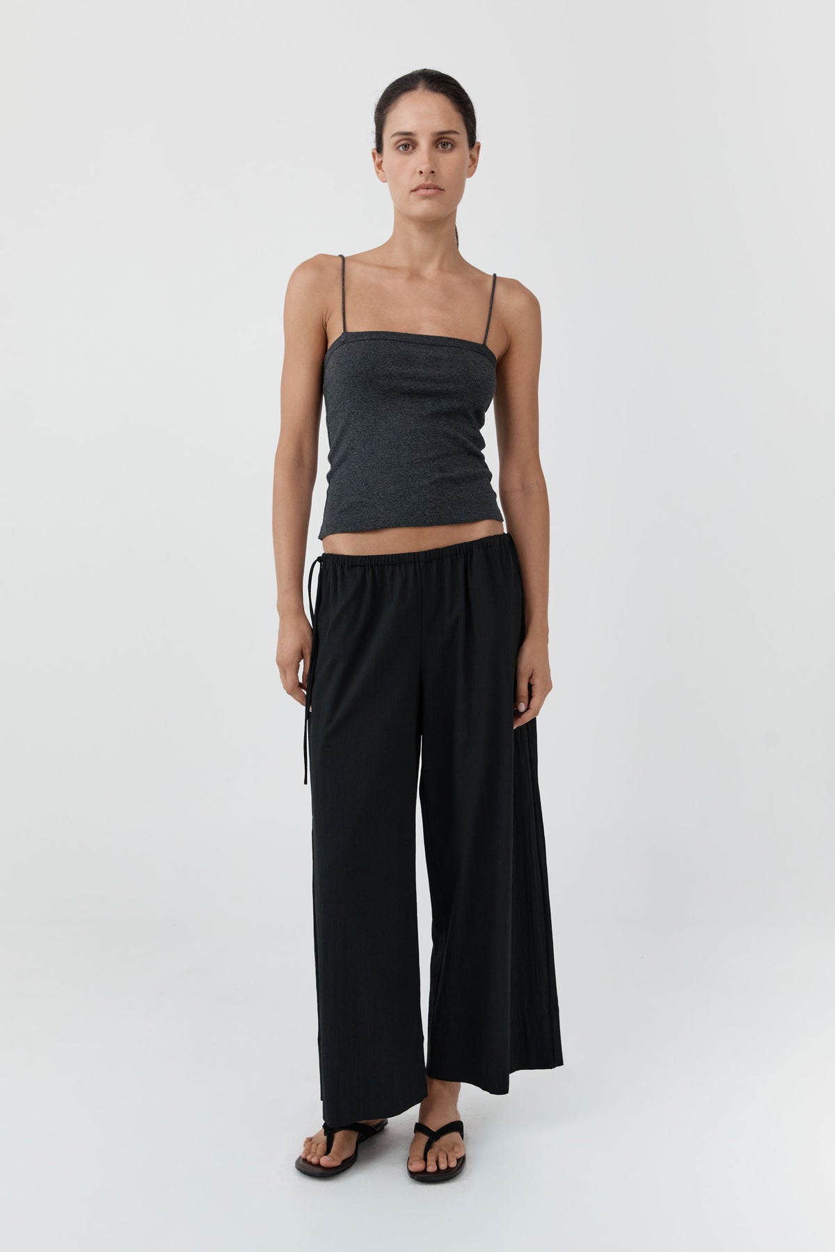 Organic Cotton Square Neck Cami - Charcoal Melange