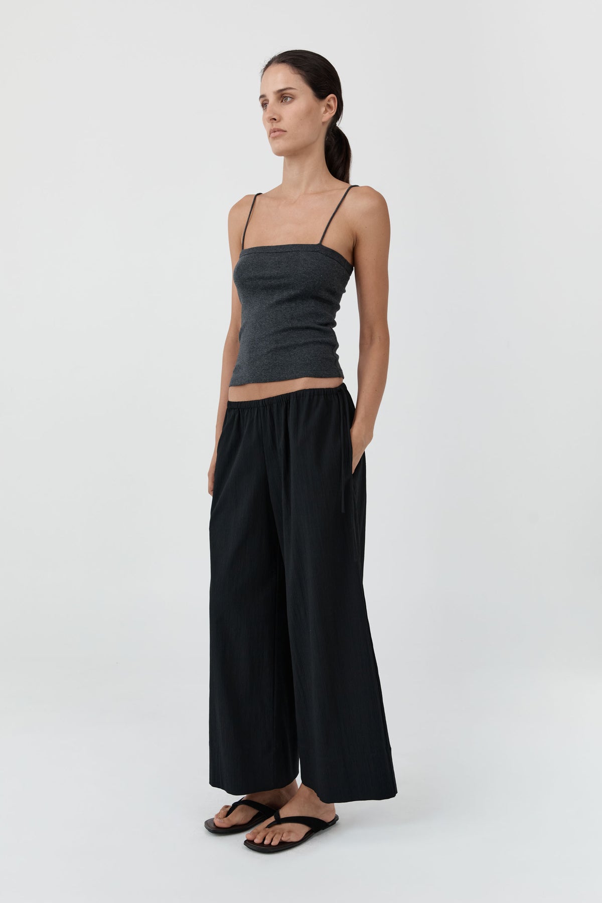 Cropped Drawstring Pants - Black