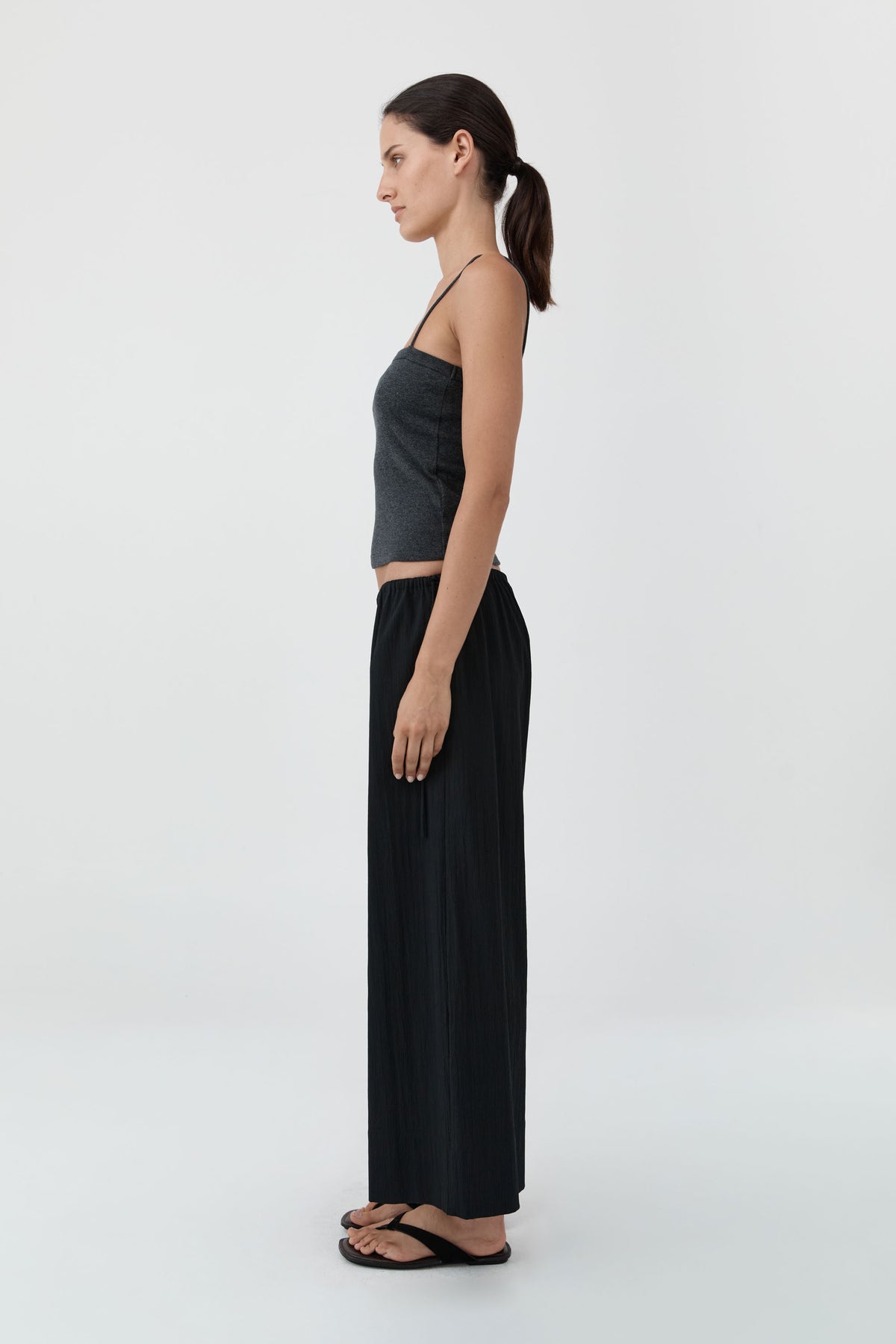 Cropped Drawstring Pants - Black