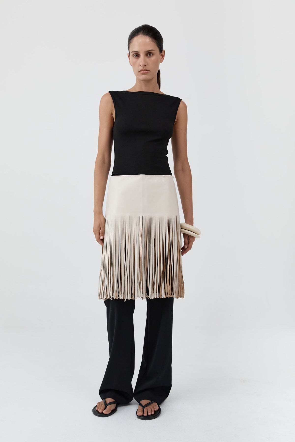 PRE-ORDER: Fringe Belt Skirt - Tofu