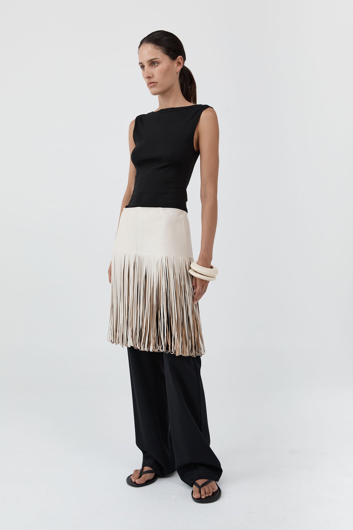 PRE-ORDER: Fringe Belt Skirt - Tofu