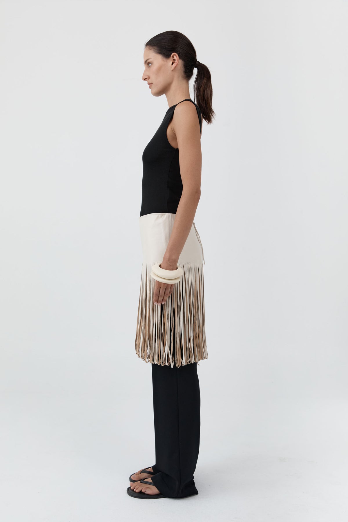 PRE-ORDER: Fringe Belt Skirt - Tofu