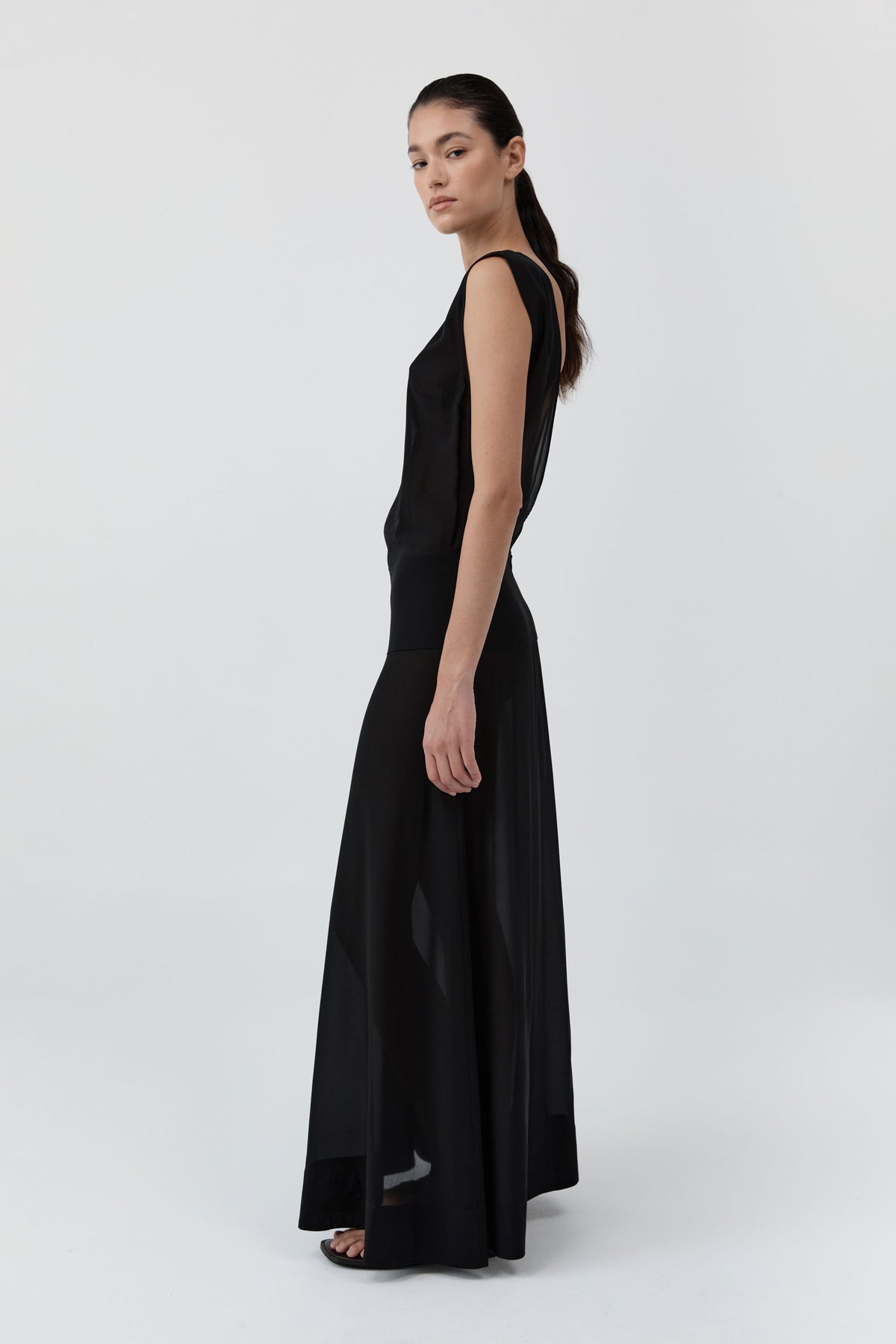 Stretch Silk Bateau Dress - Black