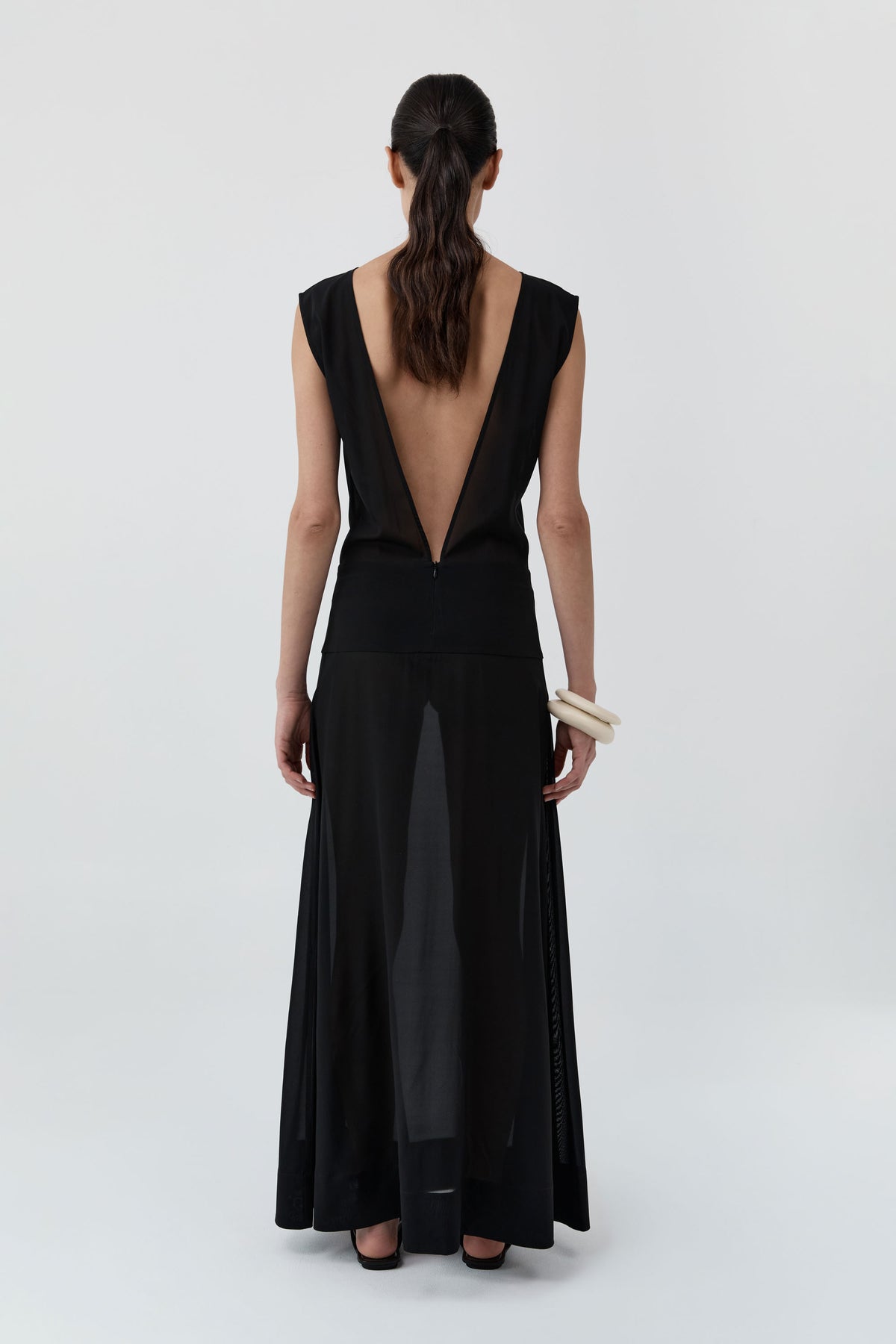 Stretch Silk Bateau Dress - Black