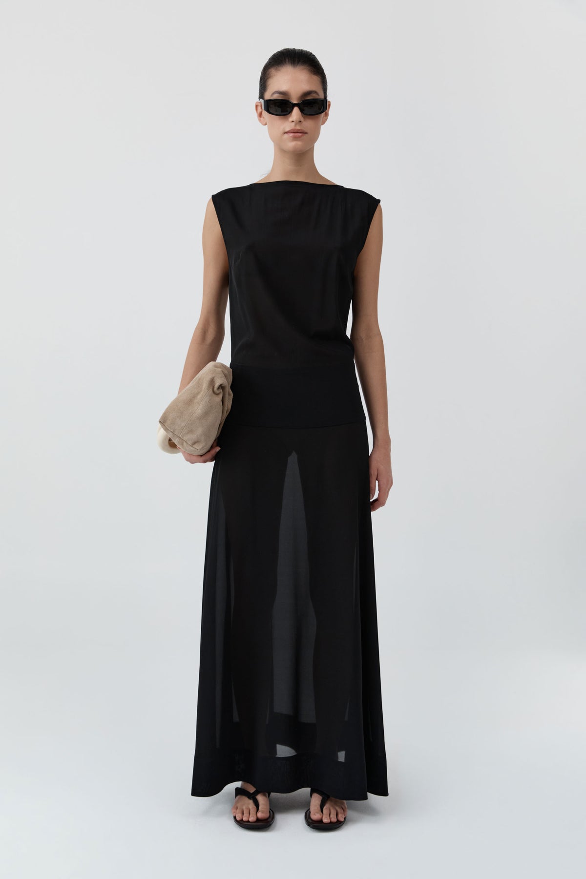 Stretch Silk Bateau Dress - Black