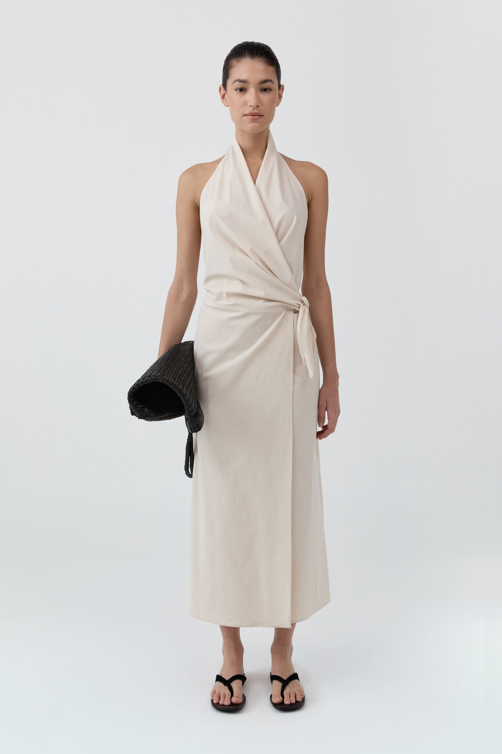 Halter Wrap Backless Dress - Porcelain