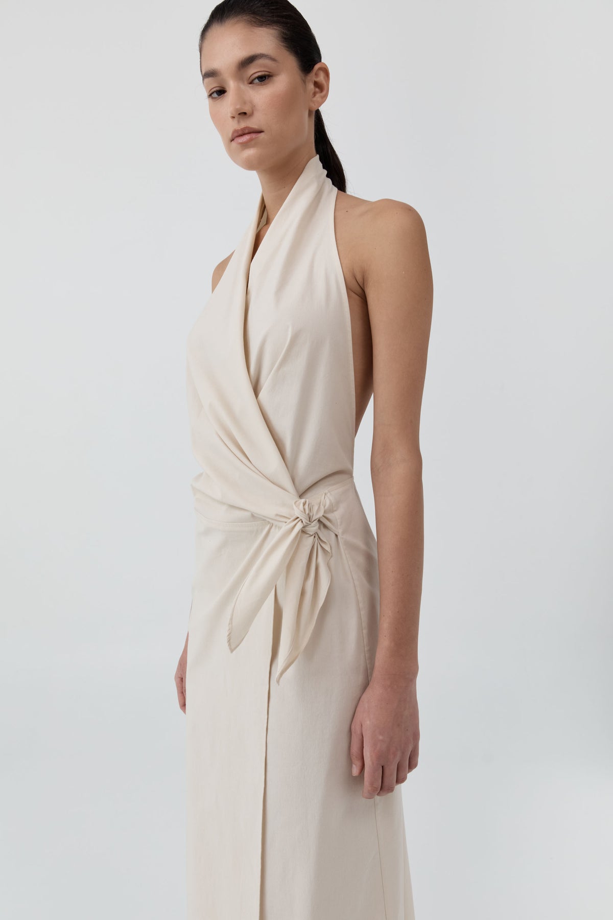 Halter Wrap Backless Dress - Porcelain