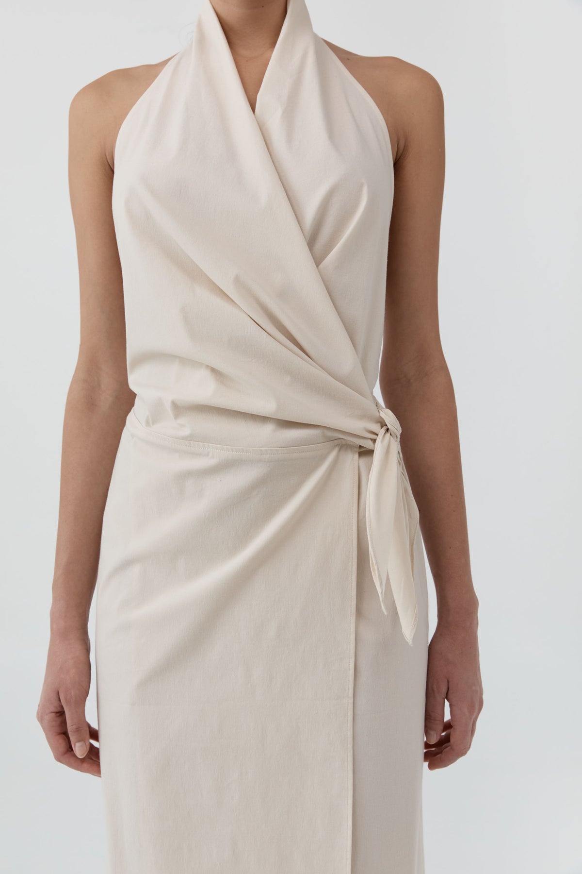 Halter Wrap Backless Dress - Porcelain
