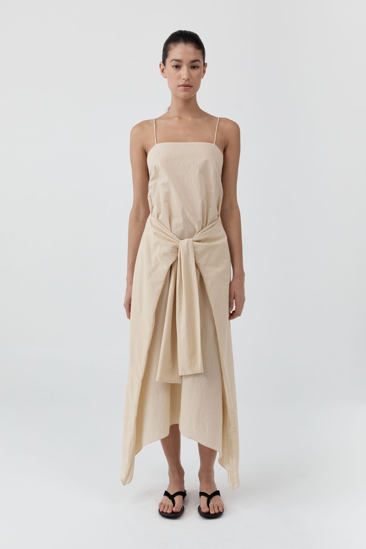 Pinstripe Relaxed Cocoon Dress - Straw