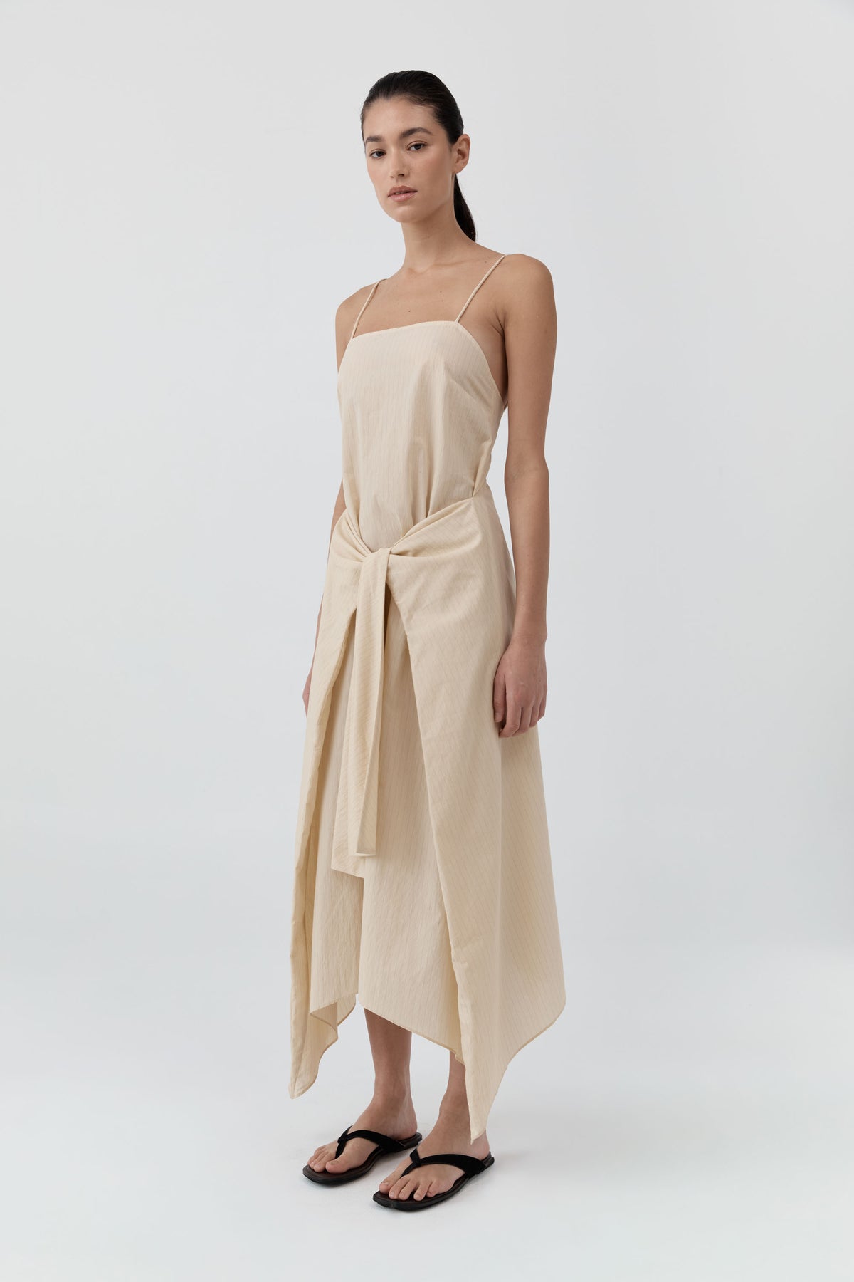 Pinstripe Relaxed Cocoon Dress - Straw