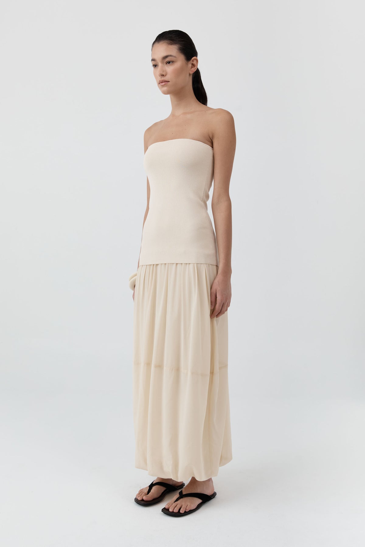 Strapless Balloon Hem Dress - Porcelain