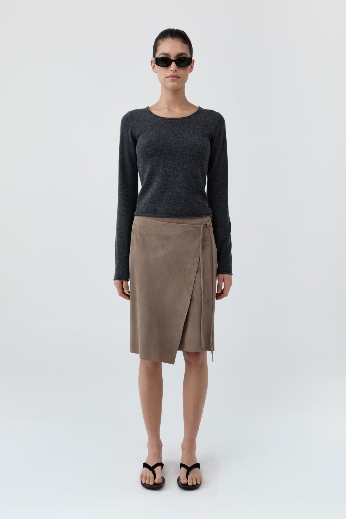 Fine Merino Wool Long Sleeve Top - Charcoal Melange