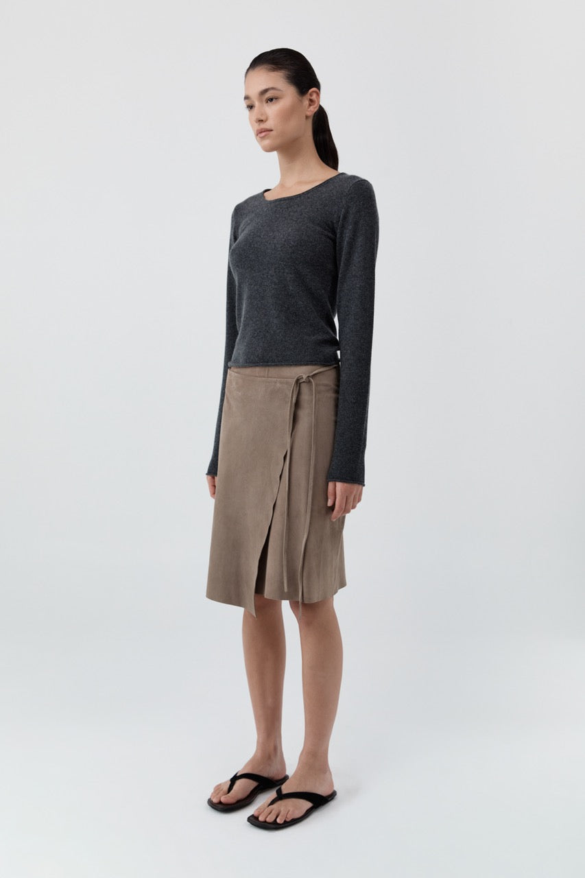 Fine Merino Wool Long Sleeve Top - Charcoal Melange