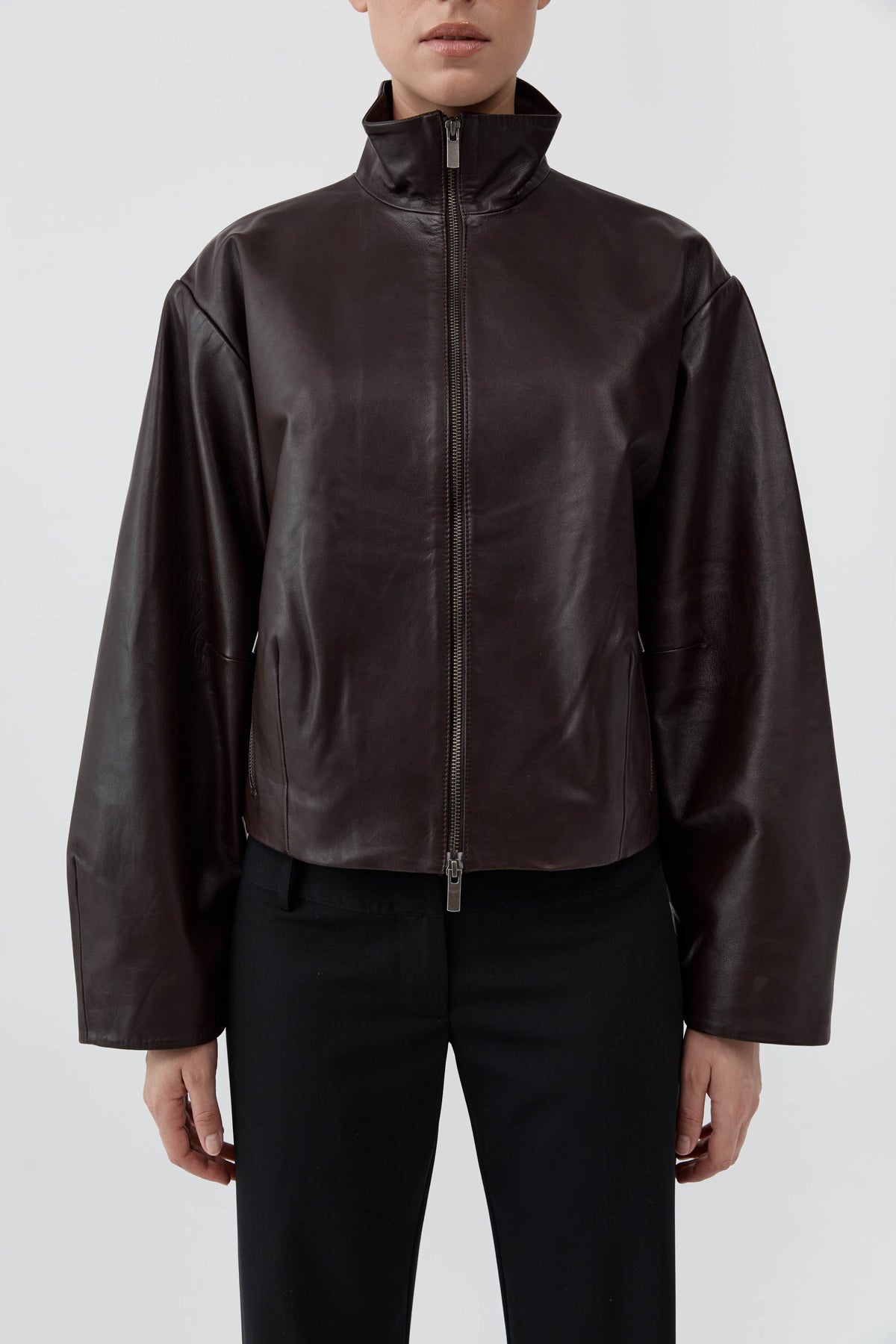 Cocoon Zip Leather Jacket - Chocolate