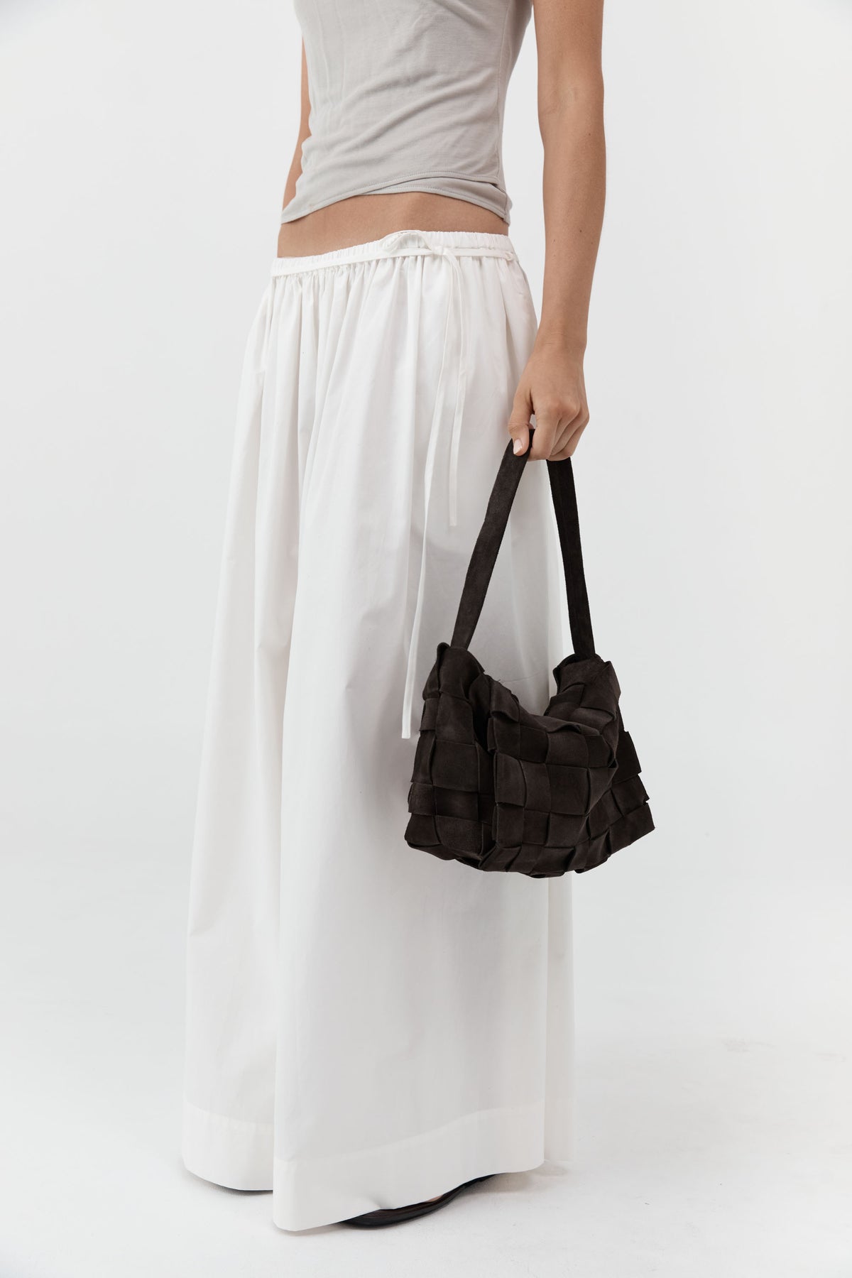 Suede Woven Envelope Mini Tote - Coffee