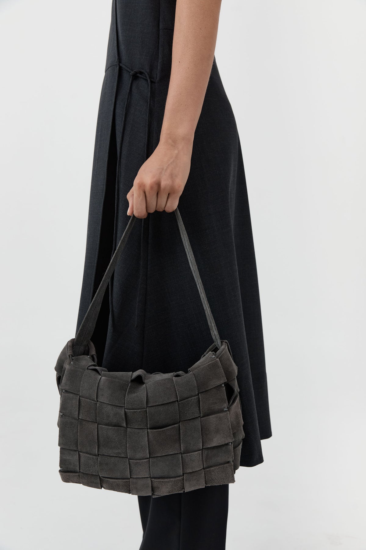 Suede Woven Envelope Mini Tote - Steel