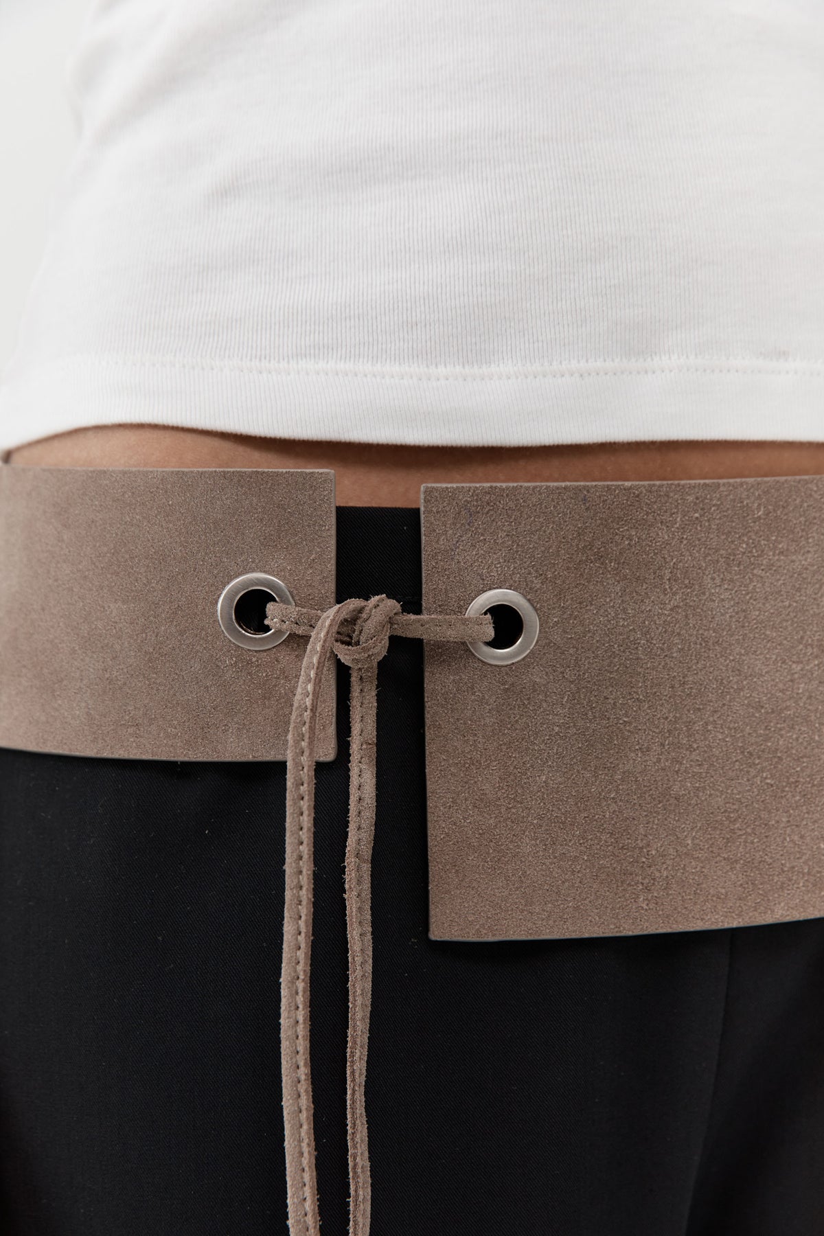 Suede Asymmetric Belt - Almond