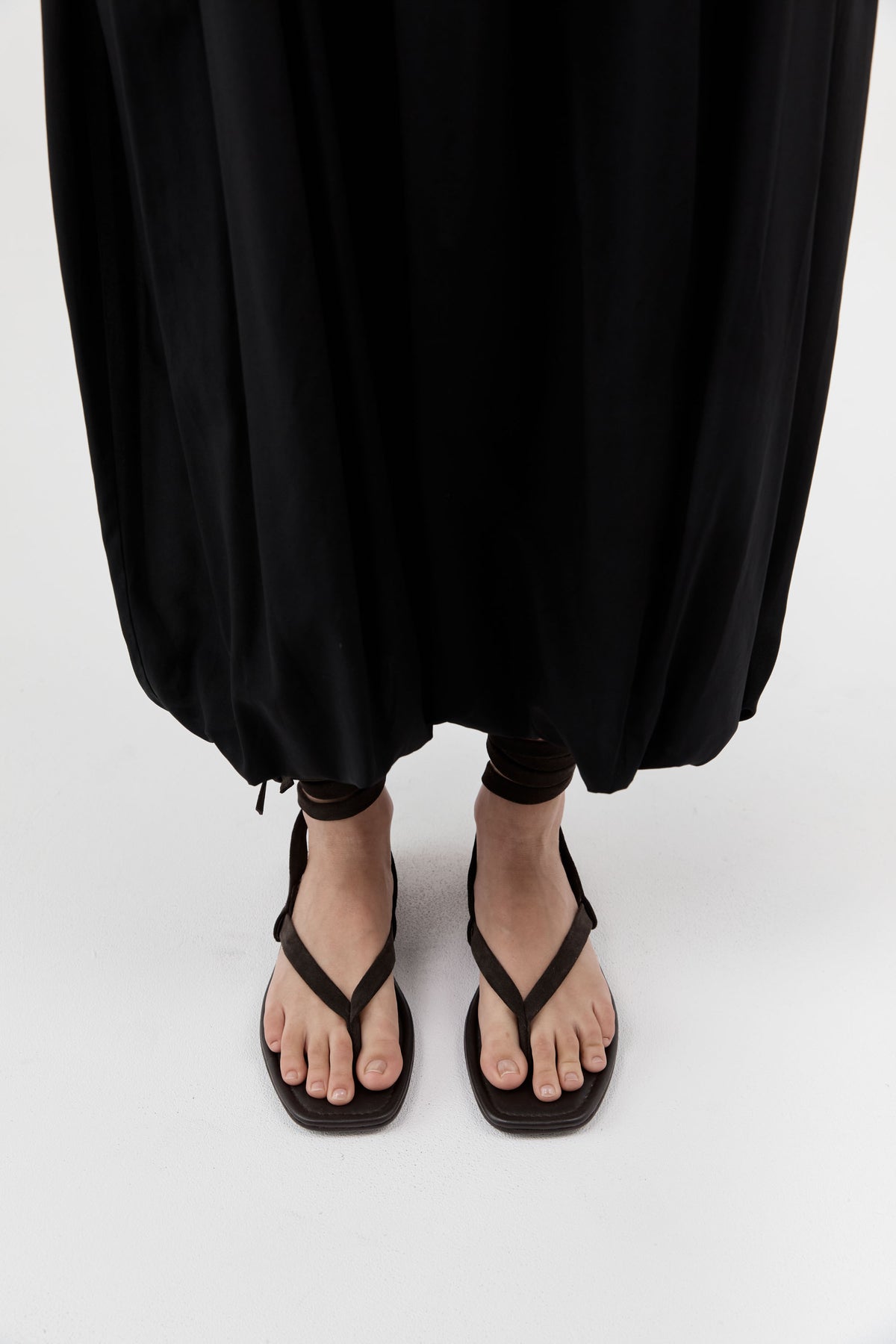 Suede Tie Up Sandal - Coffee