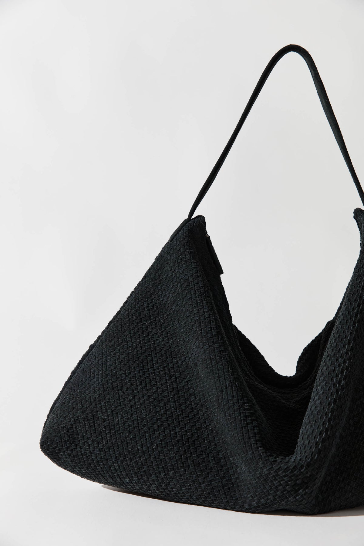 Suede Woven Hobo Bag - Washed Black