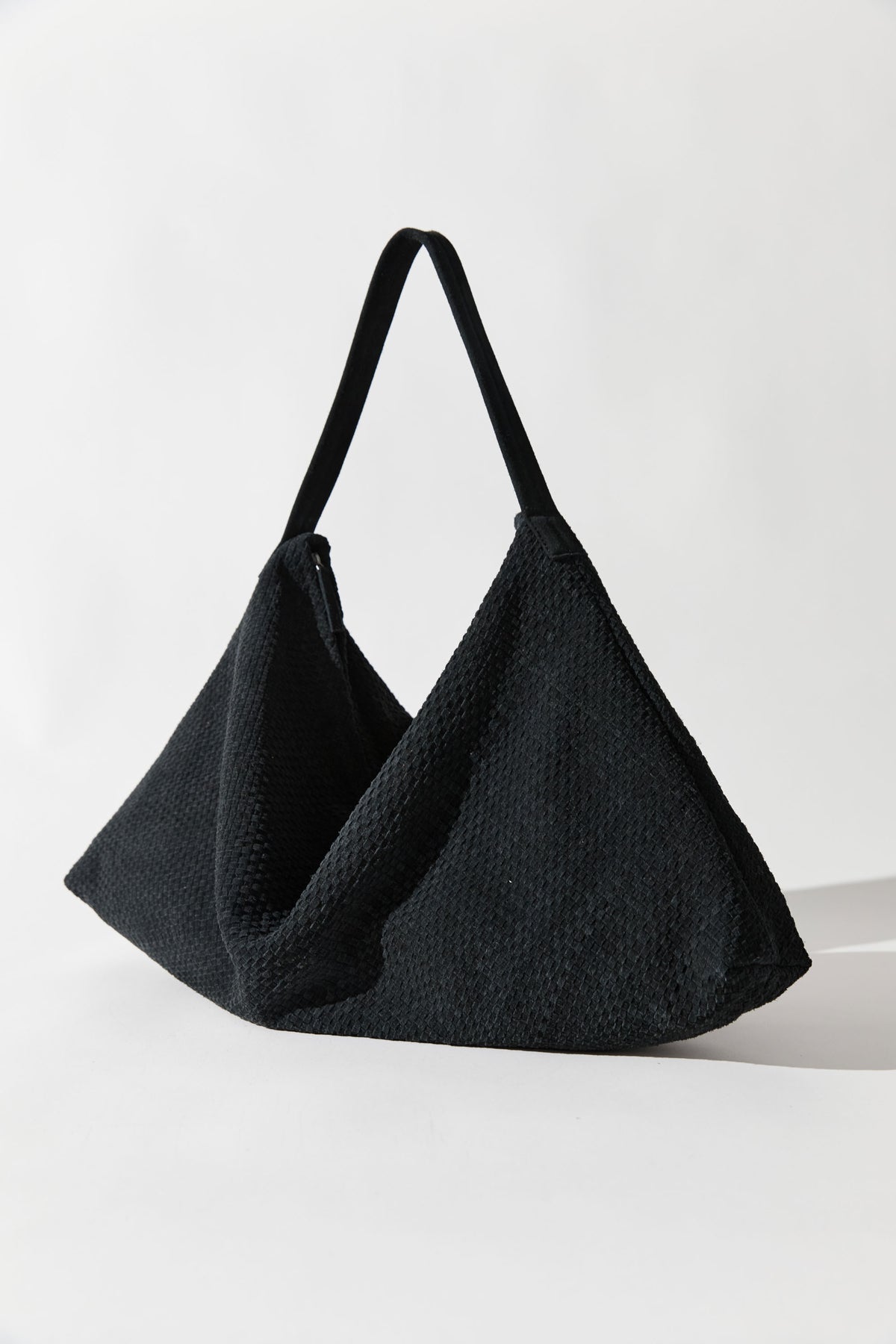 Suede Woven Hobo Bag - Washed Black