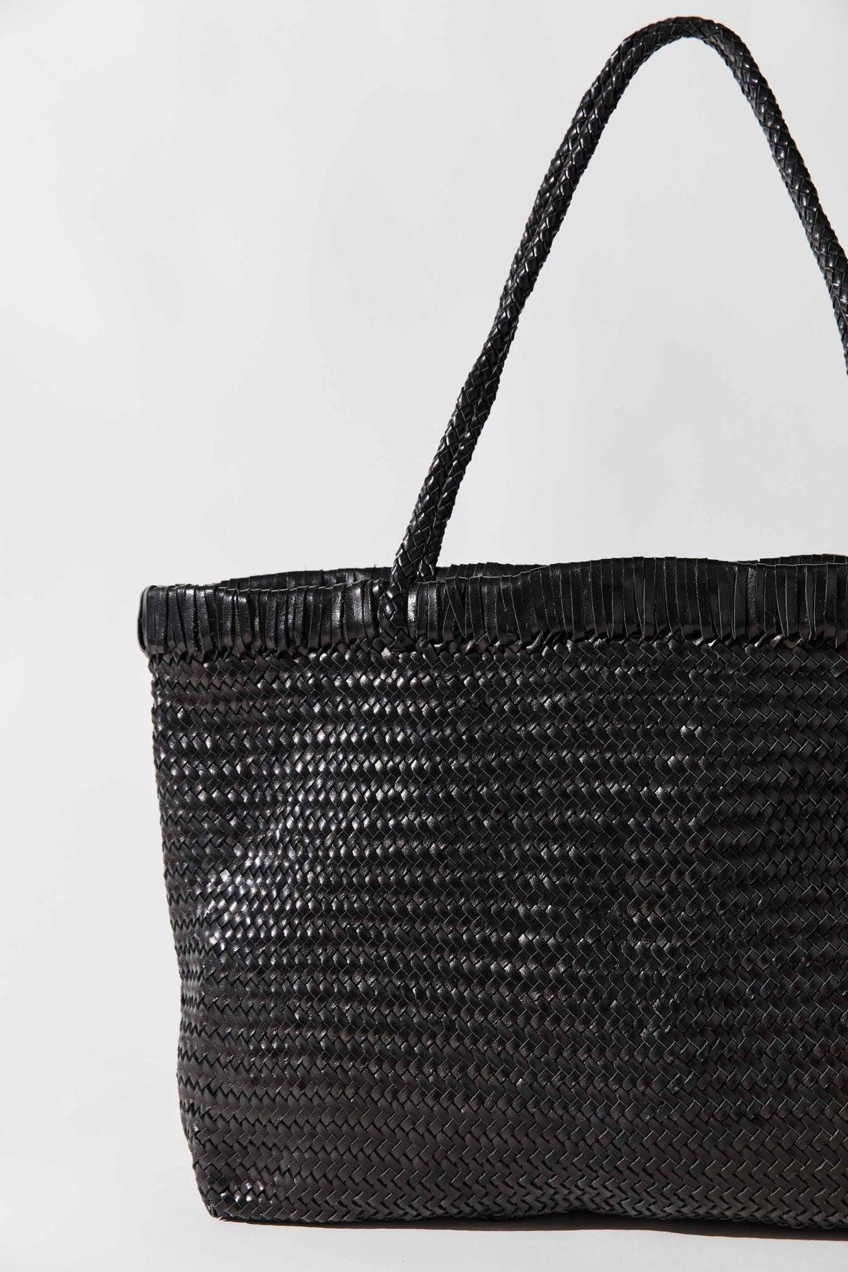Wide Bagu Woven Tote - Black