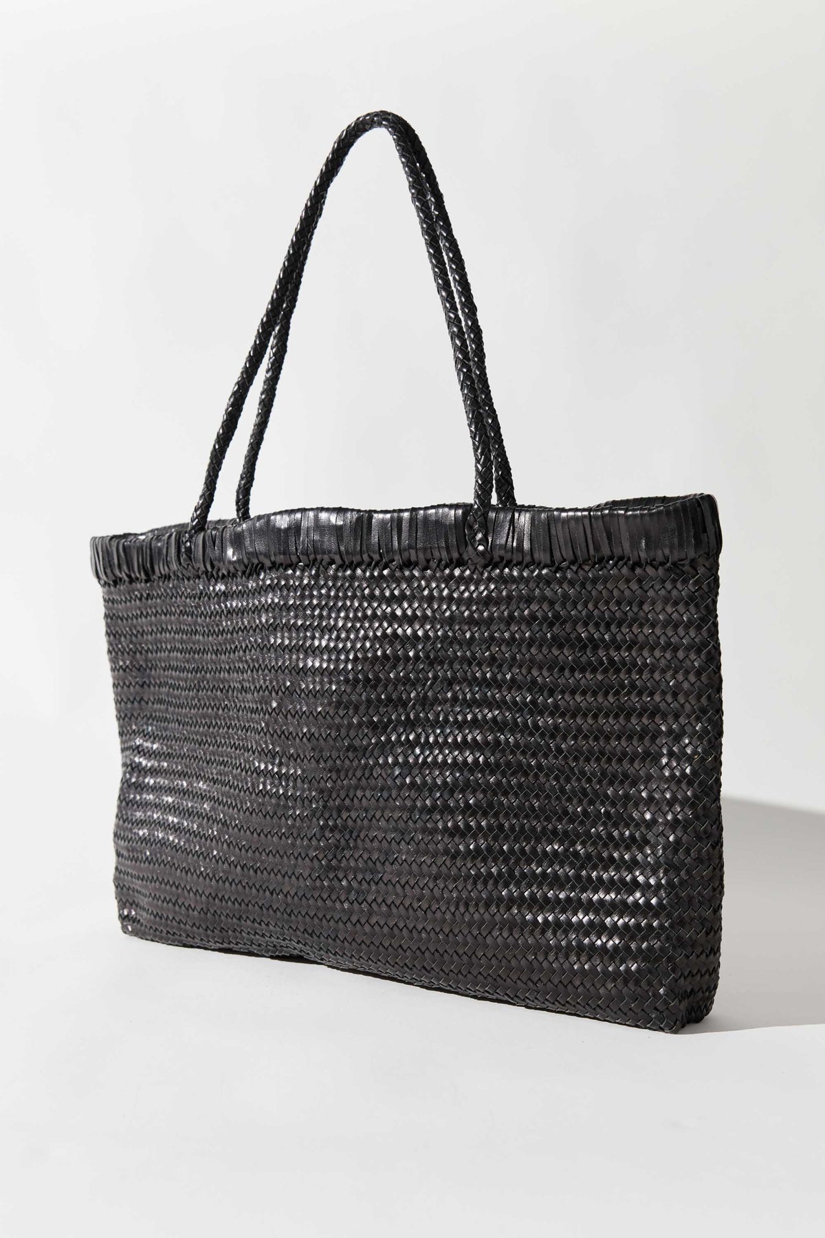 Wide Bagu Woven Tote - Black