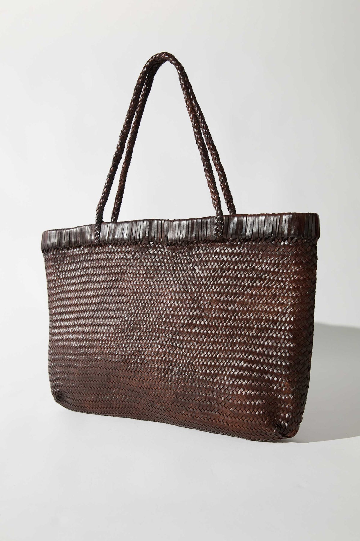 Wide Bagu Woven Tote - Chocolate