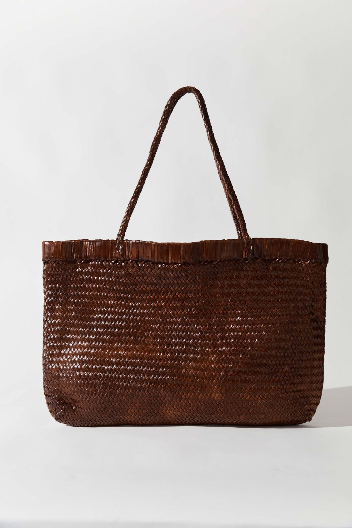 Wide Bagu Woven Tote - Chestnut
