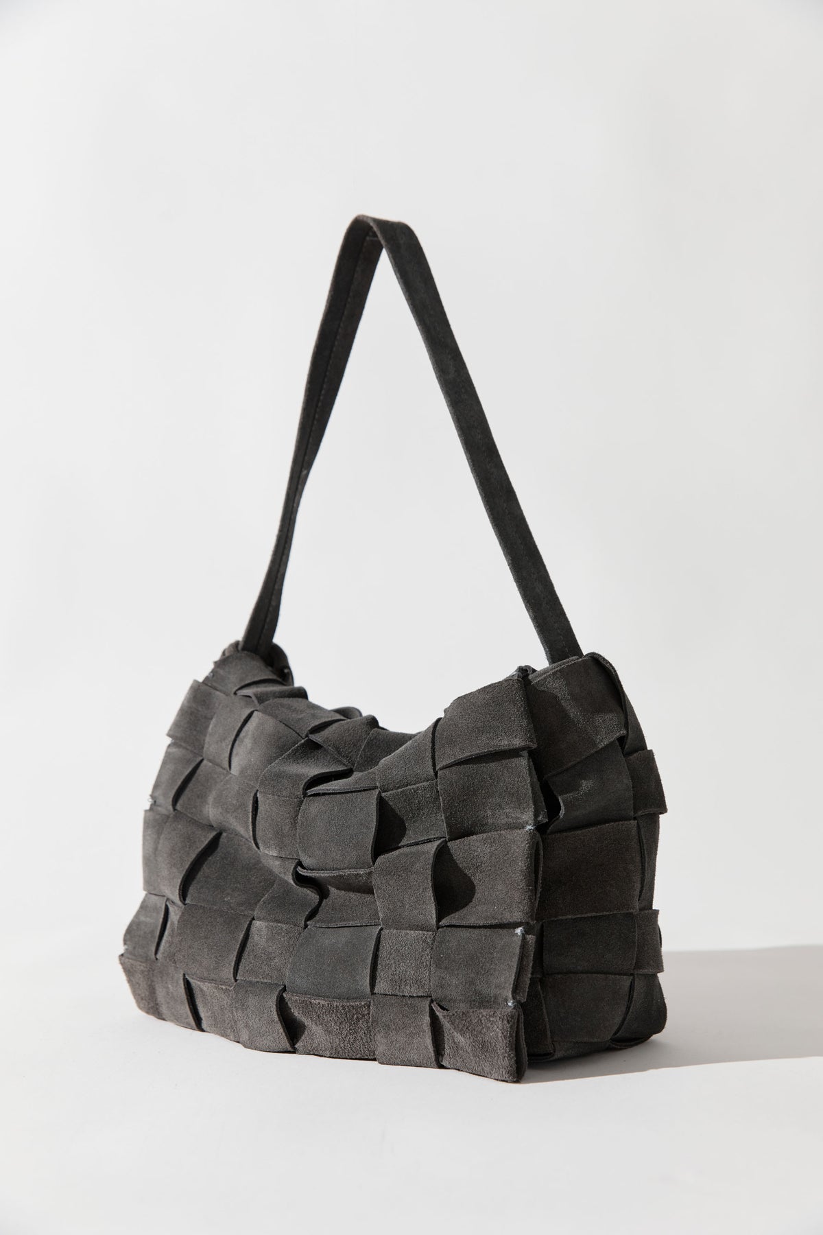 Suede Woven Envelope Mini Tote - Steel