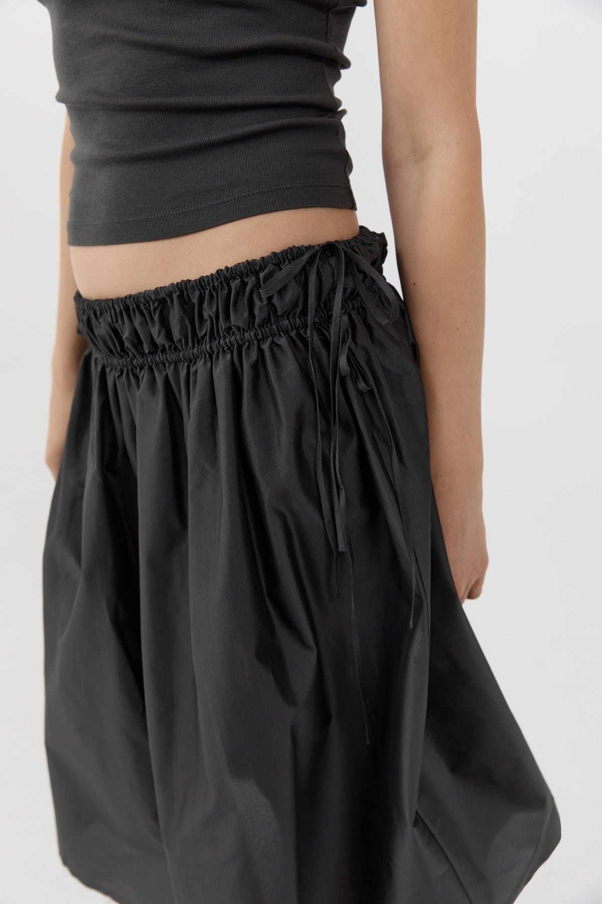 Paper Taffeta Drawstring Skirt - Dark Vetiver