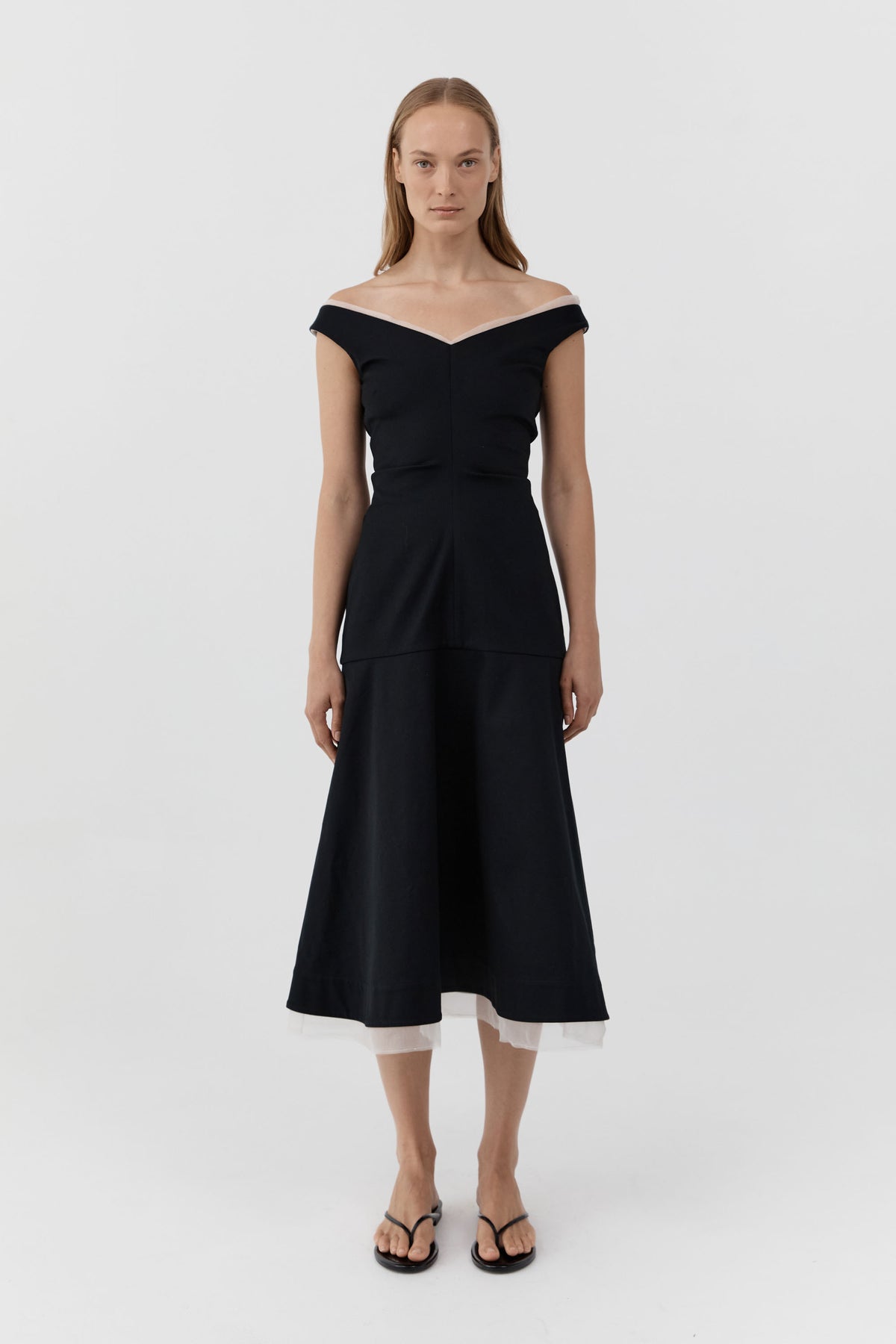 Compact Cotton Off Shoulder Dress - Black