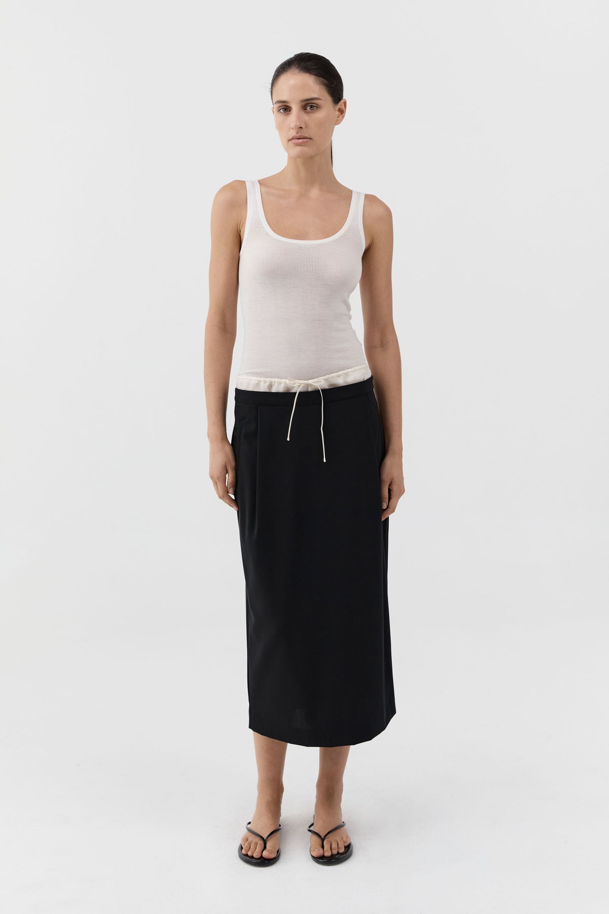 Layered Waist Column Skirt - Black